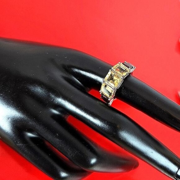 Natural Citrine, Garnet & Blue Topaz 925 Sterling Silver Ring Sz 7.75 - Picture 5 of 9